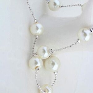 Vintage White Faux Pearl Necklace – Silver-Tone, 16” + Extender